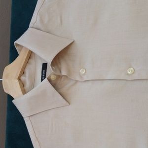NWT Alfani Light Tan Shadow Stripe Linen/Rayon Summer Shirt (Medium)